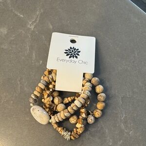 Beige and Gold Beaded Bracelet Set